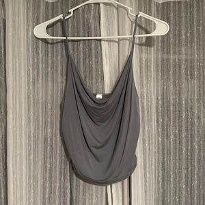 Light blue cowl neckline crop top